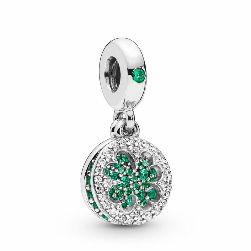 Pandora Dazzling Clover Dangle Charm - Sterling Silver/Green/Mixed Stones - Canada | PC2225NQ